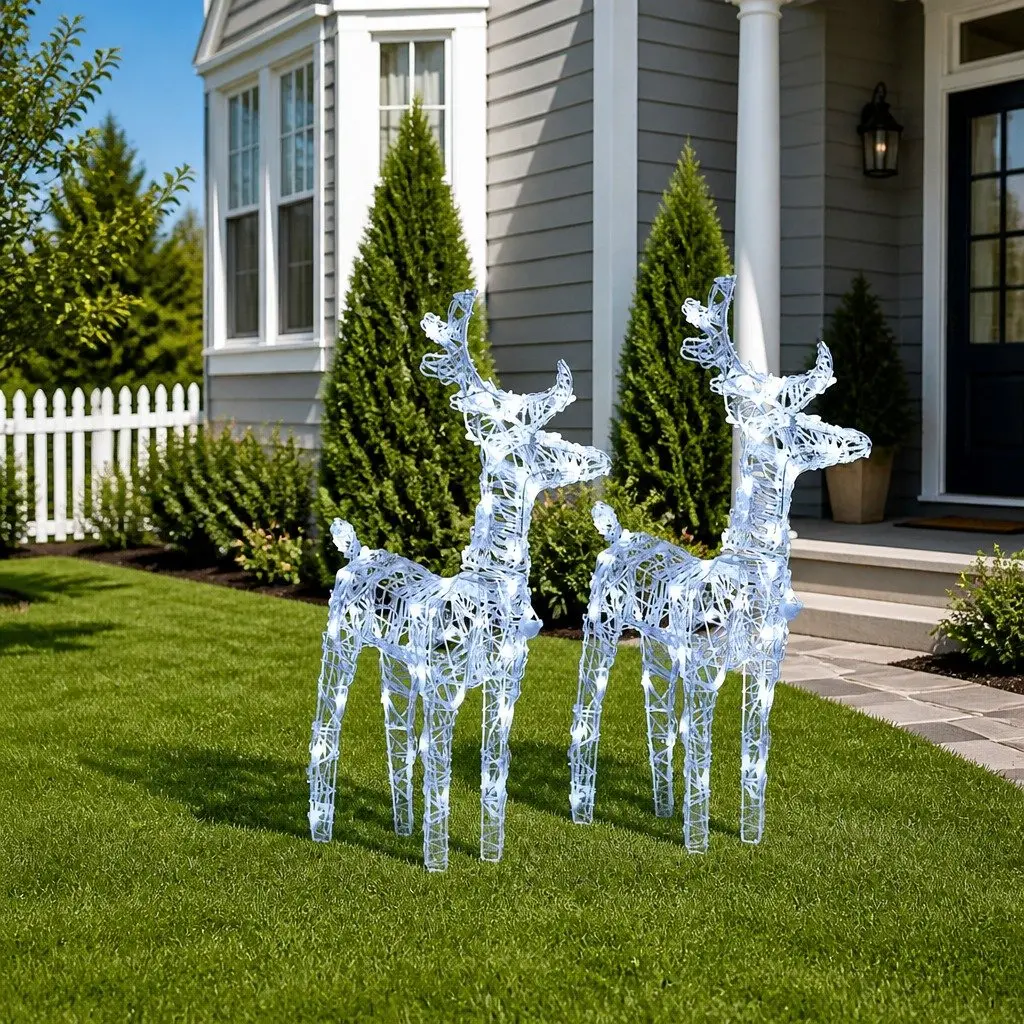 Christmas Reindeer Outdoor Decoration 2 Piece Cold White 80 LED Lights Acrylic Yard