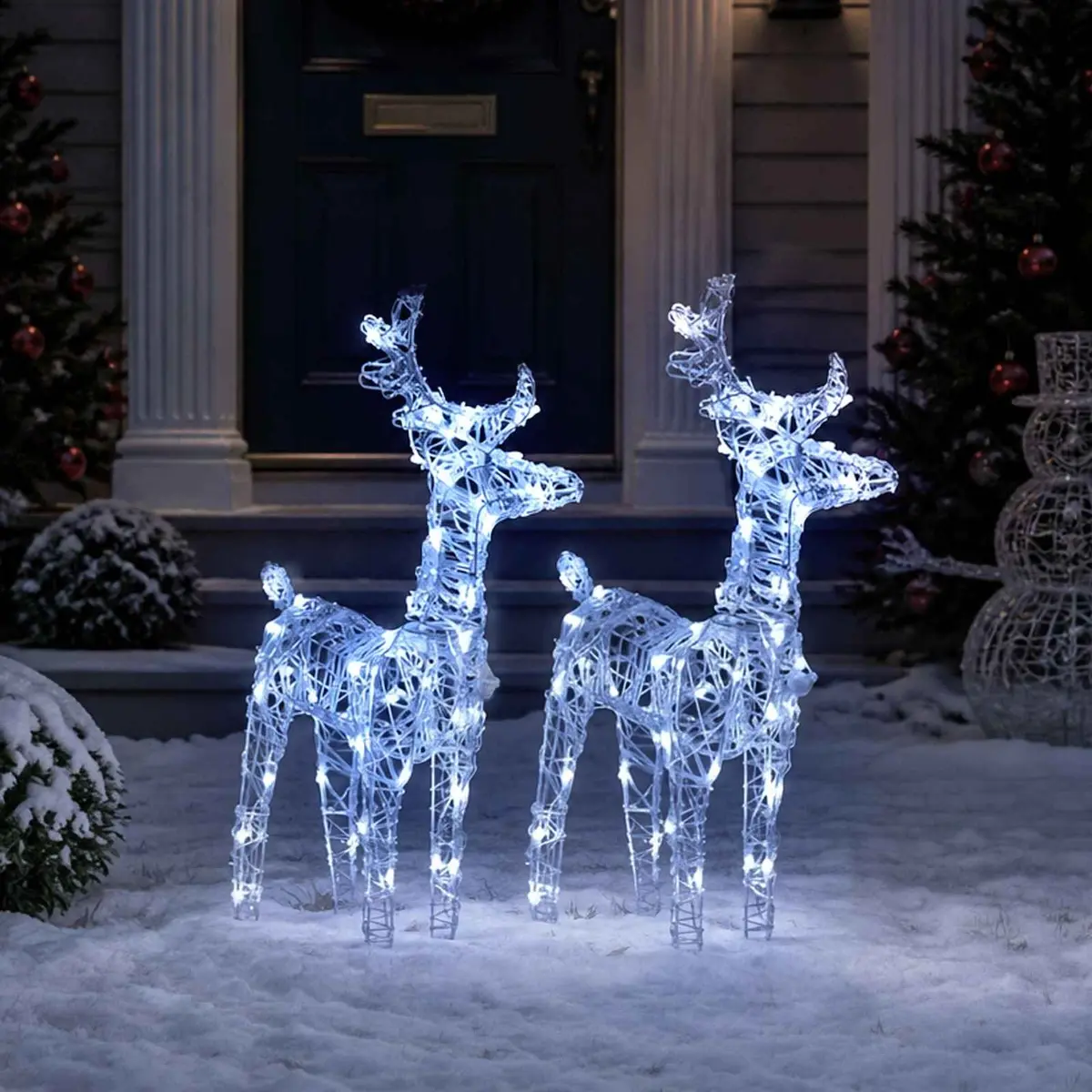 Christmas Reindeer Outdoor Decoration 2 Piece Cold White 80 LED Lights Acrylic Yard