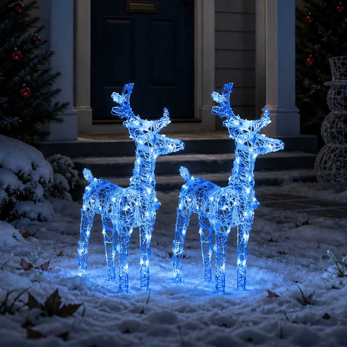 Christmas Reindeer Lights Outdoor Decoration 2 Piece Blue Acrylic LED Display