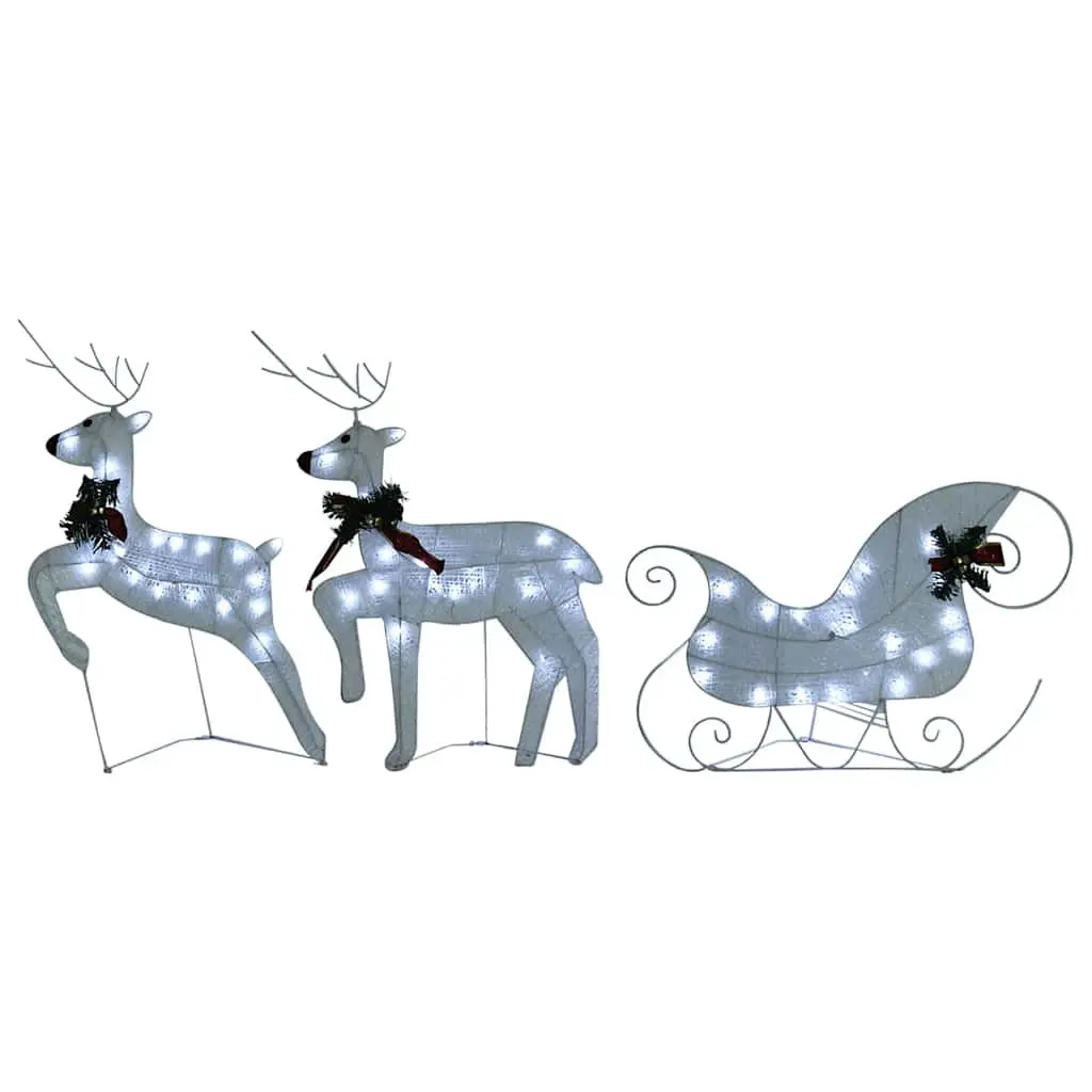 Outdoor Christmas Decoration Reindeer Sleigh 60 LED Lights White
