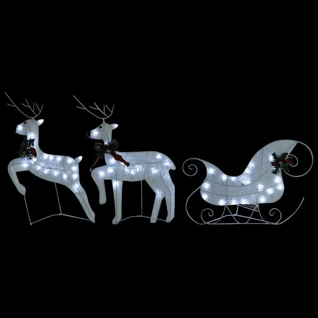 Outdoor Christmas Decoration Reindeer Sleigh 60 LED Lights White