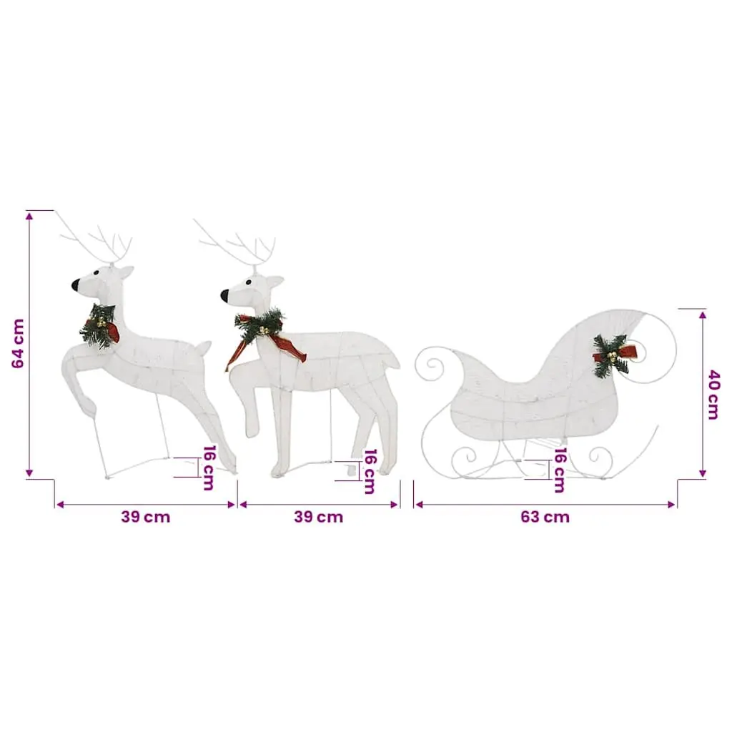 Outdoor Christmas Decoration Reindeer Sleigh 60 LED Lights White