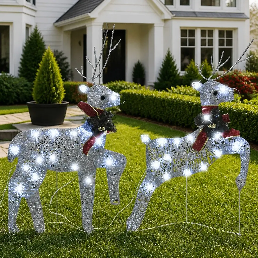 Christmas Reindeer Decoration Indoor Outdoor 2 Piece 40 LED Lights Silver