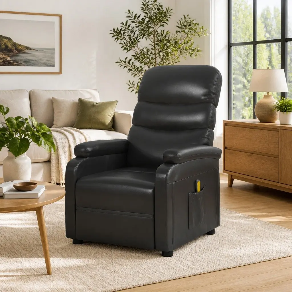 Electric Massage Chair Black Recliner with 6 Massage Points Hand Control