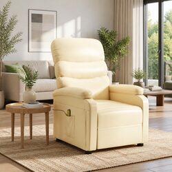 Comfortable and Durable Cream Faux Leather Massage Chair