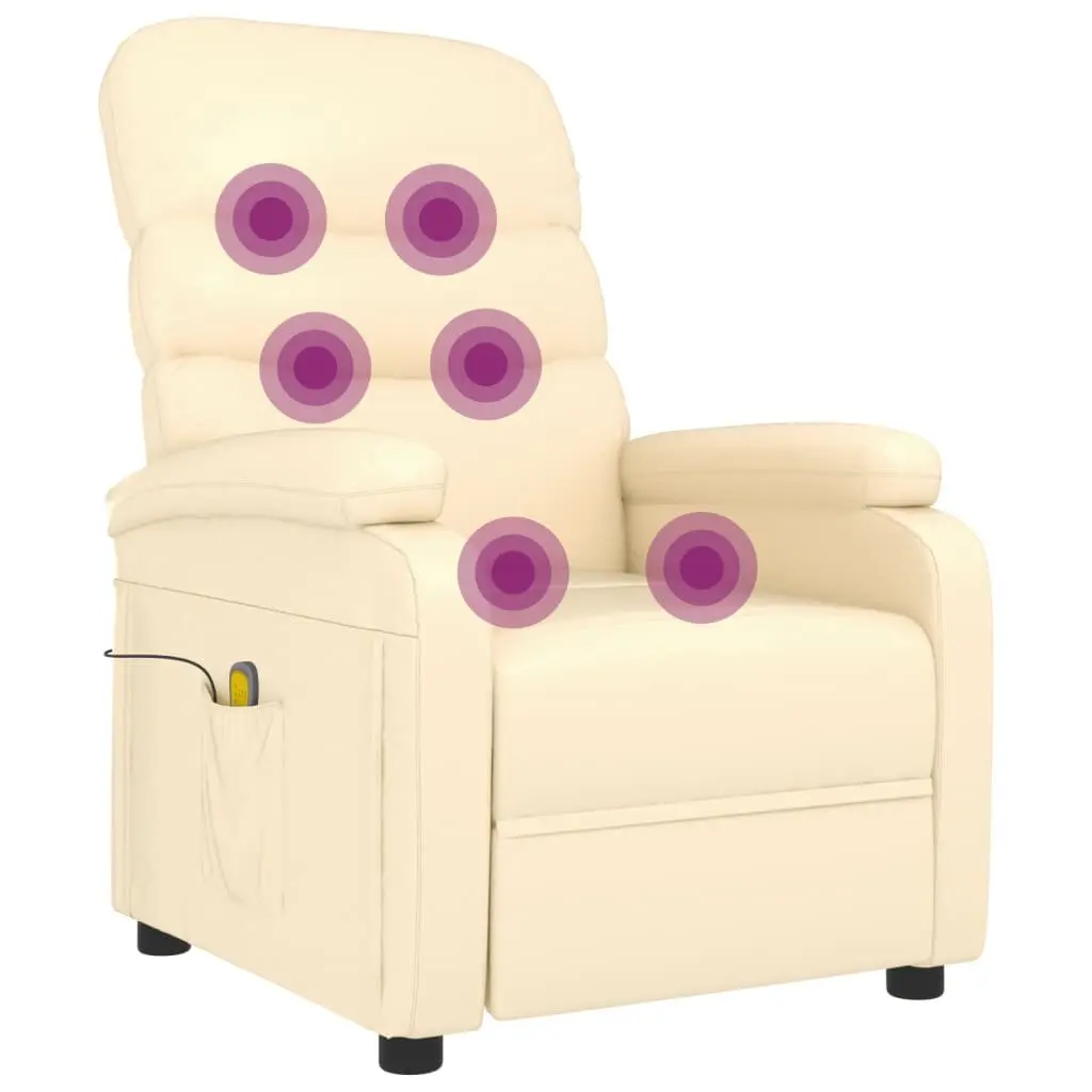 Electric Massage Chair Vibration Relaxation 6 Point Faux Leather Cream