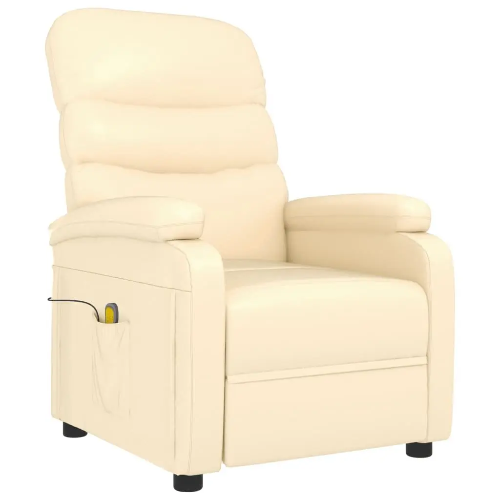 Electric Massage Chair Vibration Relaxation 6 Point Faux Leather Cream