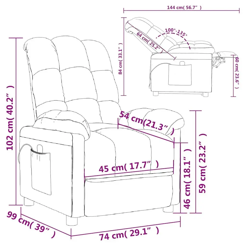 Electric Massage Chair Vibration 6 Points Manual Reclining Grey Fabric
