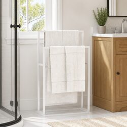 Freestanding Towel Rack White 2-Tier Bathroom Storage Organiser Stand Holder