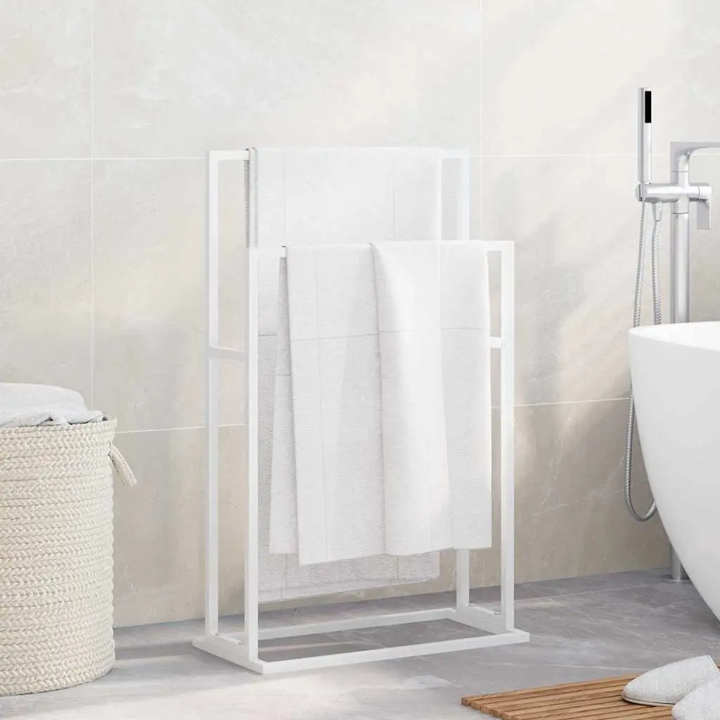 Freestanding Towel Rack 2-Tier Bathroom Storage Organiser Stand White