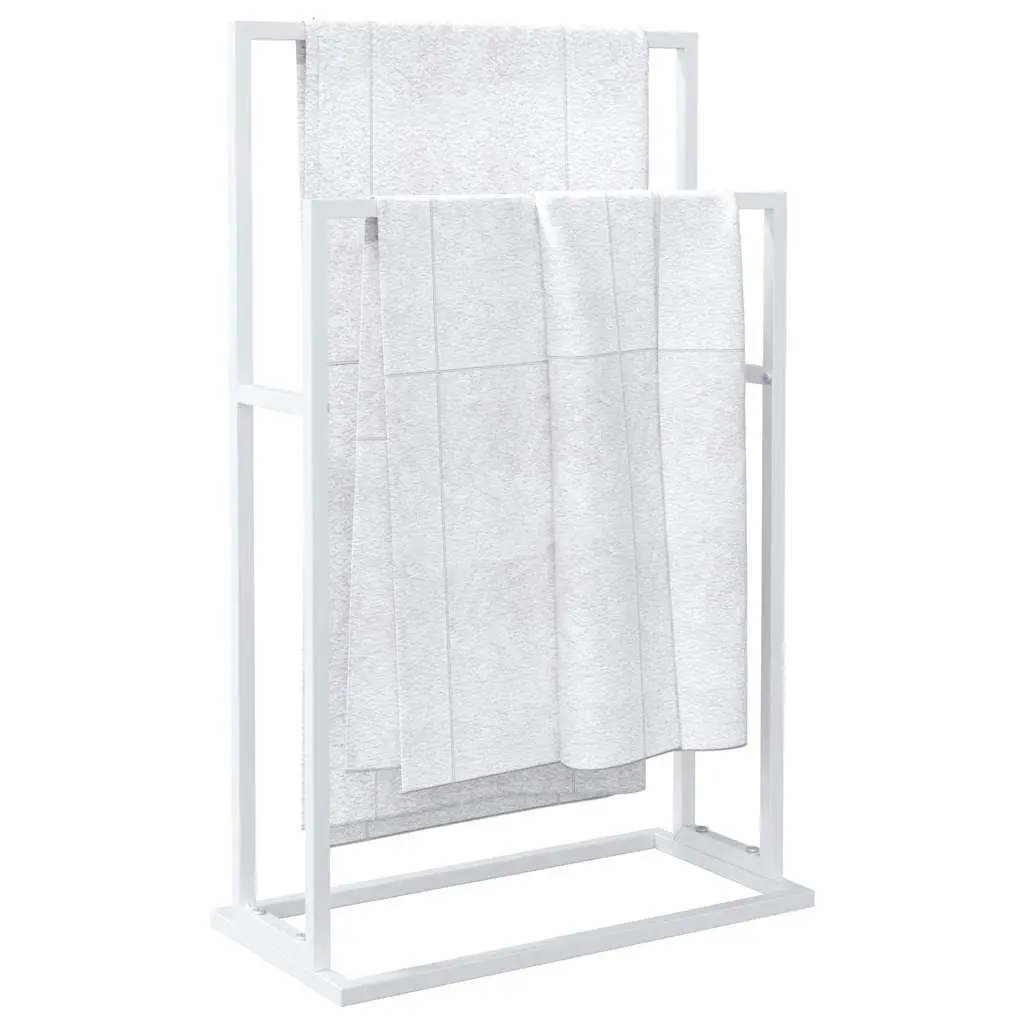Freestanding Towel Rack 2-Tier Bathroom Storage Organiser Stand White