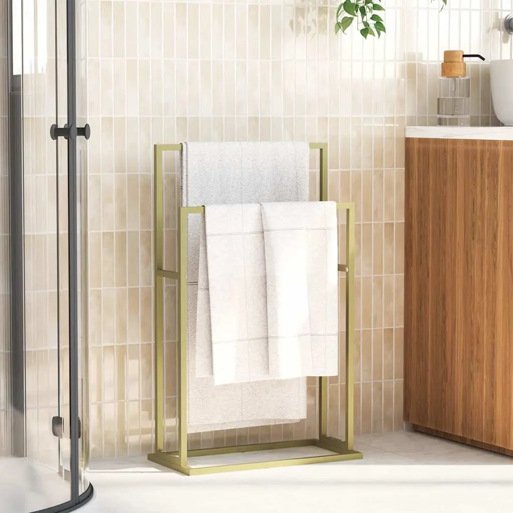 Freestanding Towel Rack Gold 2-Tier Bathroom Storage Organiser 48 x 24 x 78.5 cm