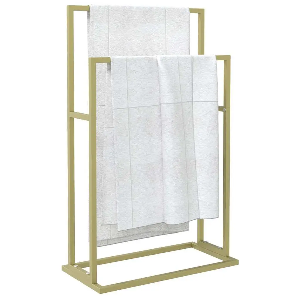 Freestanding Towel Rack Gold 2-Tier Bathroom Storage Organiser 48 x 24 x 78.5 cm