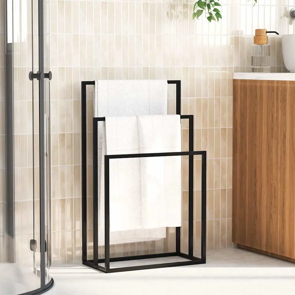 Freestanding Towel Rack 3 Tier Bathroom Storage Holder Black Iron