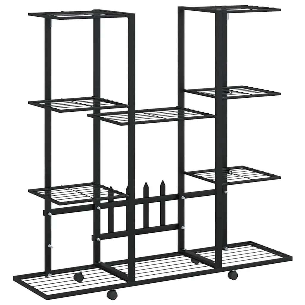 Plant Stand Black Iron Flower Display Shelf with Wheels