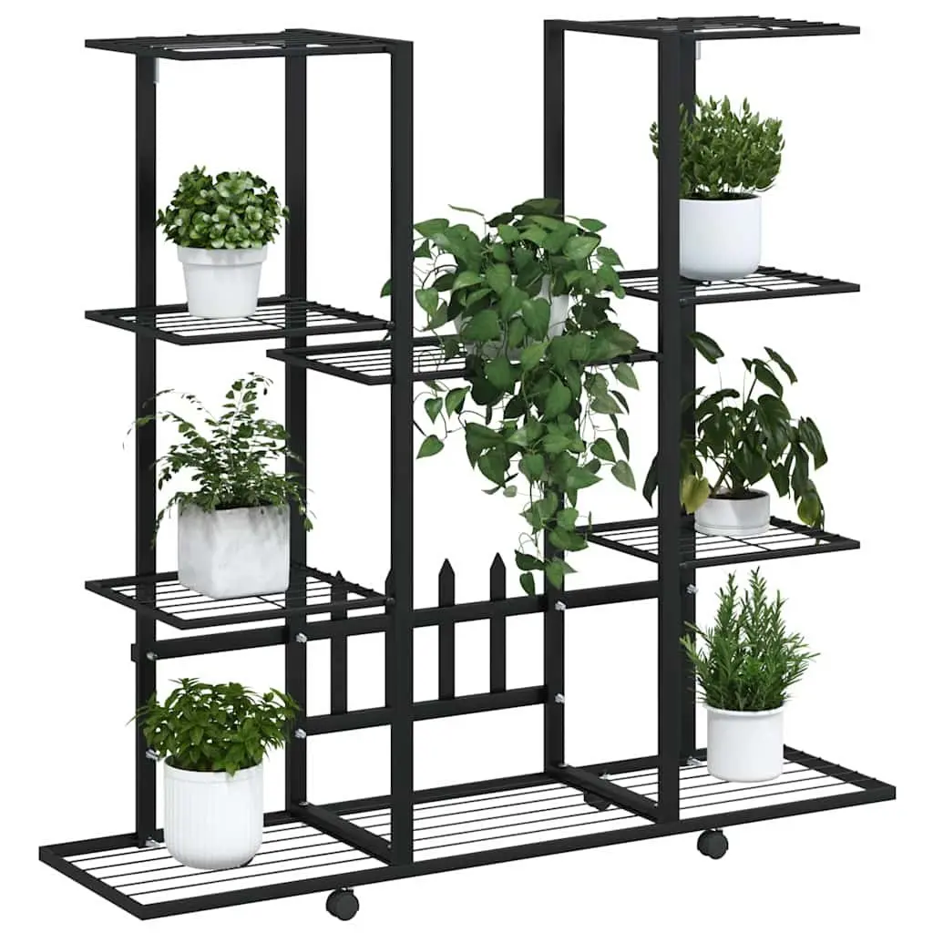 Plant Stand Black Iron Flower Display Shelf with Wheels
