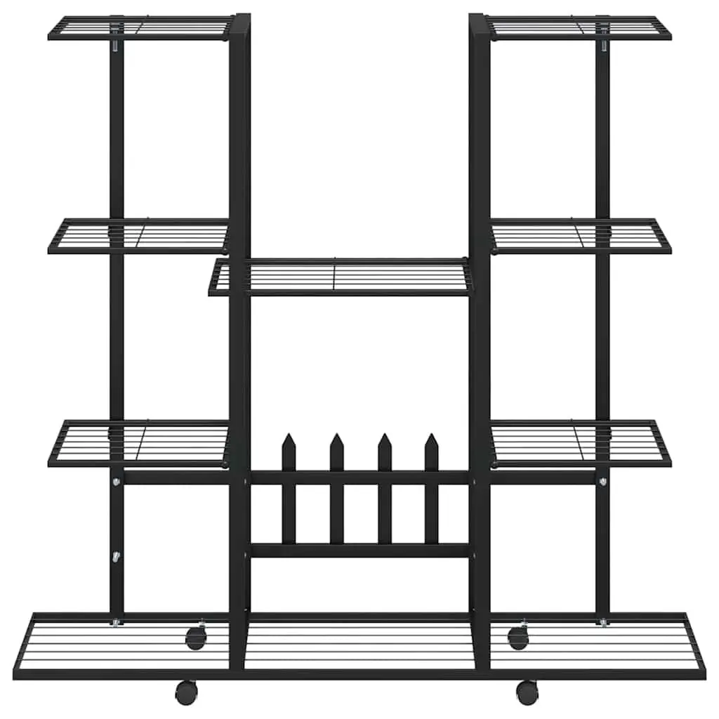 Plant Stand Black Iron Flower Display Shelf with Wheels