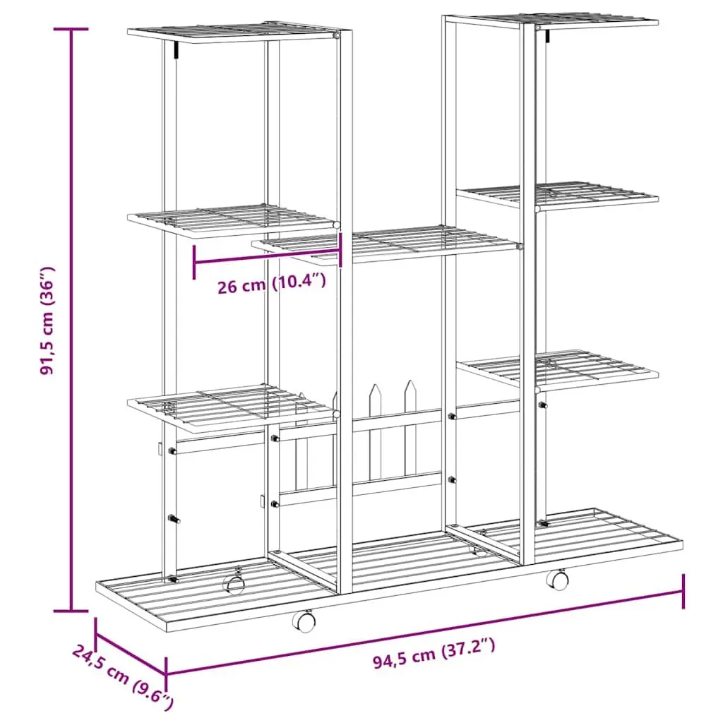 Plant Stand Black Iron Flower Display Shelf with Wheels