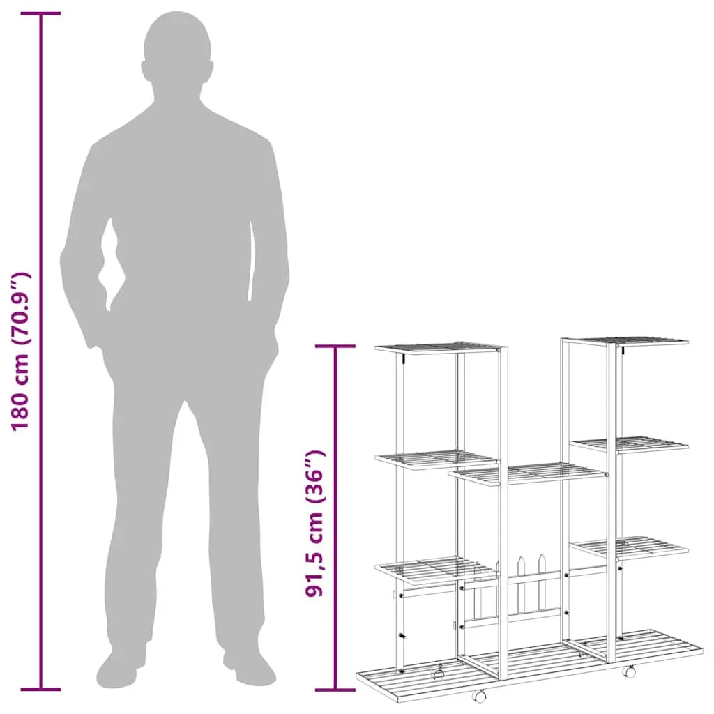 Plant Stand Black Iron Flower Display Shelf with Wheels