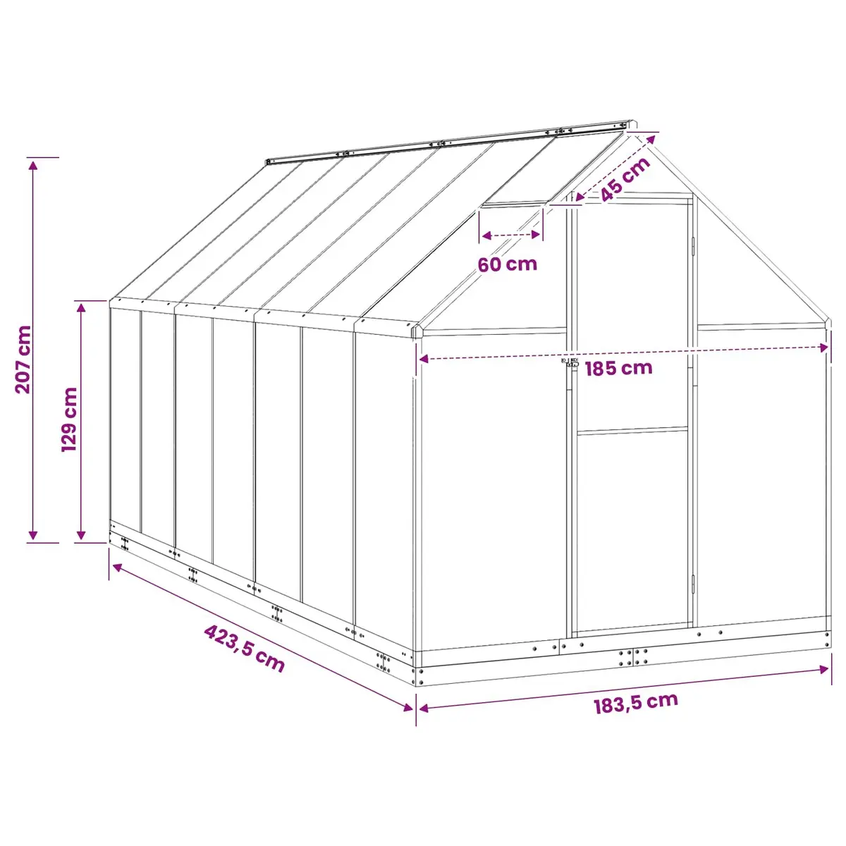 Garden Greenhouse Tunnel Adjustable Height Weather-Resistant Anthracite 183.5 x 423.5 x 207 cm