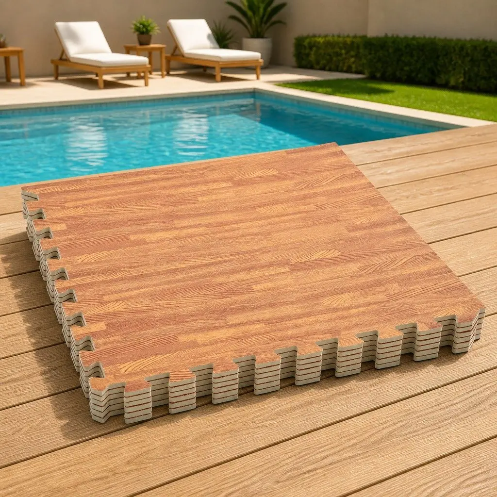 Pool Ground Mat EVA Foam Non-Slip Brown 6 Pieces