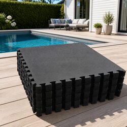 Pool Ground Mat 24 Piece Modular Tiles Black EVA Foam Interlocking Poolside