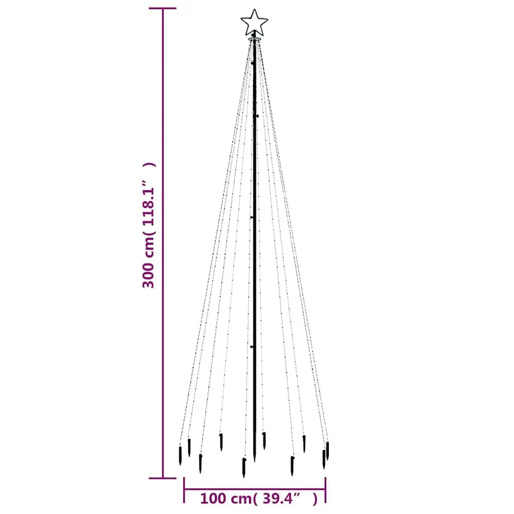 300cm Christmas Tree Multicolour LED 310 Lights with 8 Effects Holiday Decoration