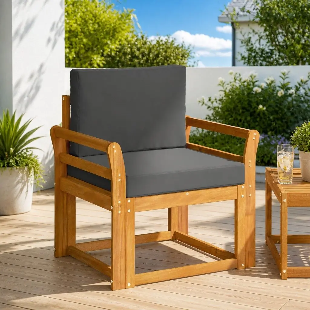 Outdoor Sectional Sofa Set Solid Acacia Wood Polyester Brown Modular Garden Furniture