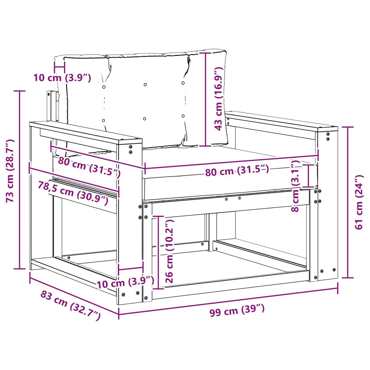 Outdoor Middle Sofa with Solid Wood Build