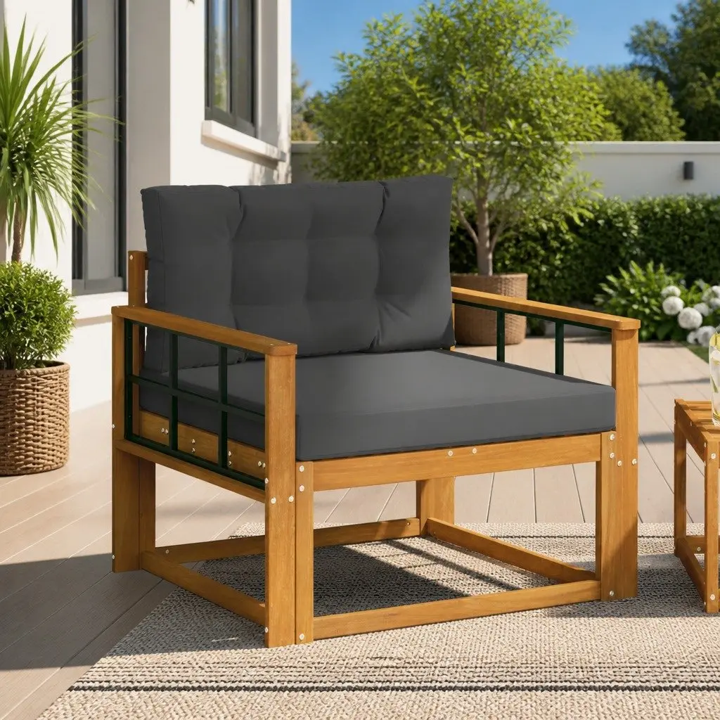 Outdoor Middle Sofa Section Acacia Wood Natural Brown Patio Lounge Furniture