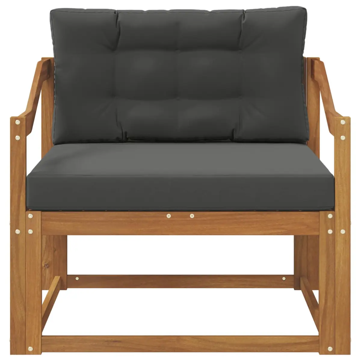 Outdoor Middle Sofa Section Slat Back Natural Brown Solid Acacia Wood Patio Lounge Furniture