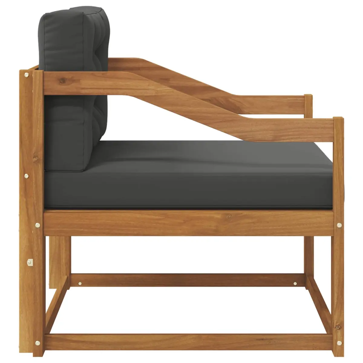 Outdoor Middle Sofa Section Slat Back Natural Brown Solid Acacia Wood Patio Lounge Furniture