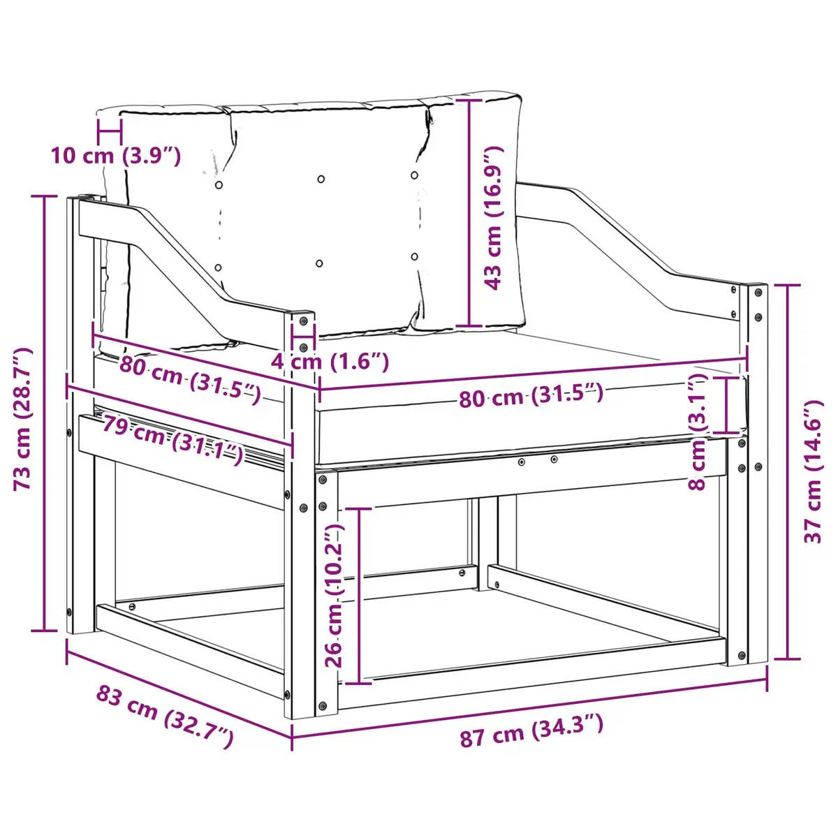 Outdoor Middle Sofa Section Slat Back Natural Brown Solid Acacia Wood Patio Lounge Furniture