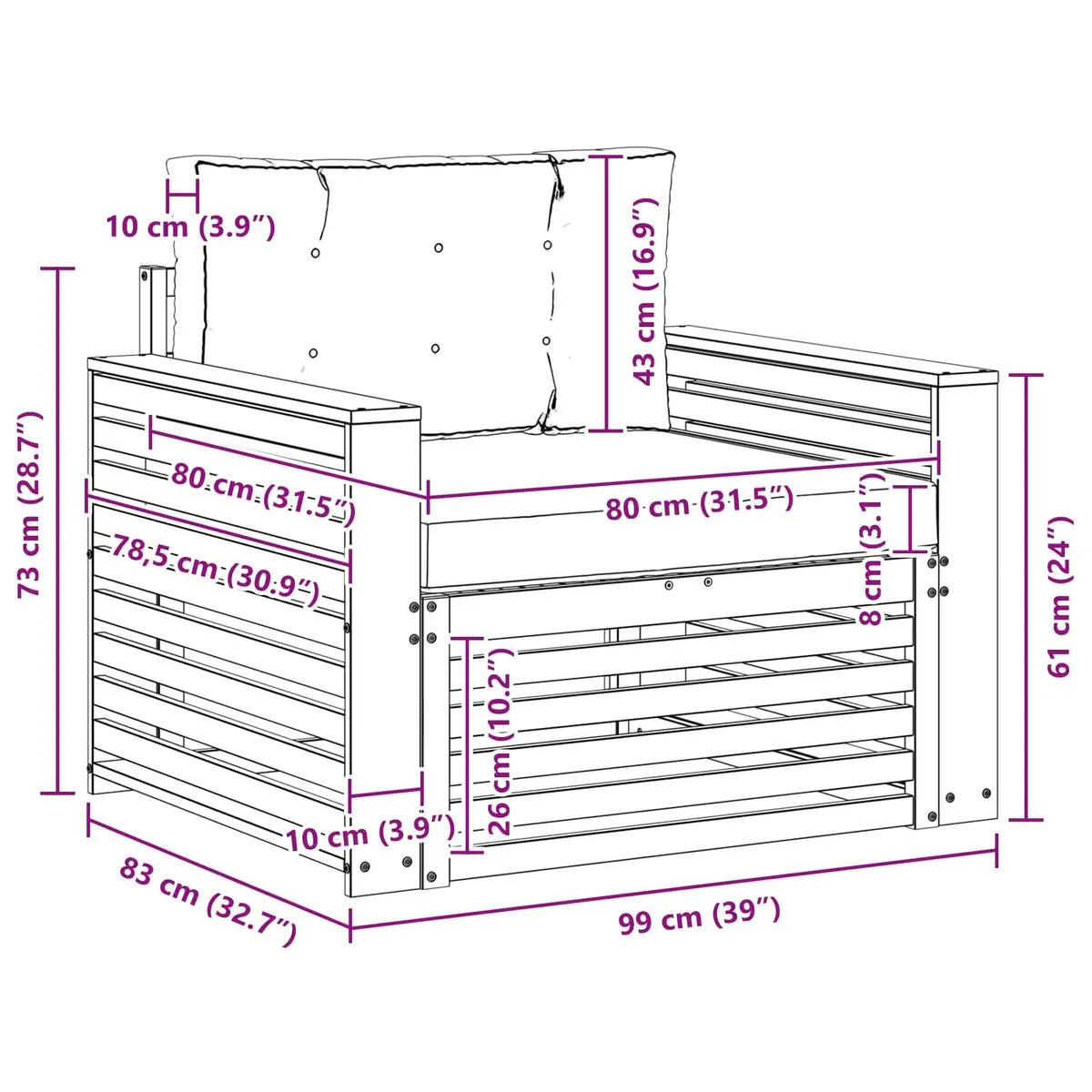 Solid Wood Outdoor Sectional Sofa for Gardens