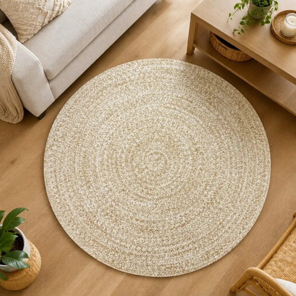 Handmade Jute Area Rug Natural Rustic 180cm White Brown