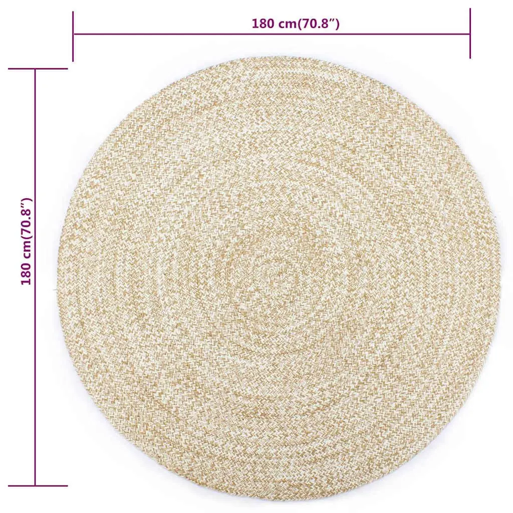 Handmade Jute Area Rug Natural Rustic 180cm White Brown