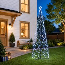 Christmas Cone Tree 160cm Wide 500cm Tall 1400 Cold White LEDs 8 Lighting