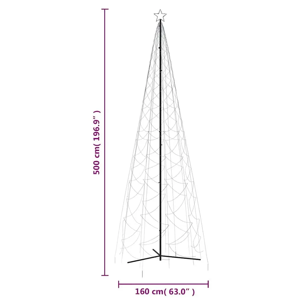 Christmas Cone Tree 500cm Tall 160cm Wide 1400 Cold White LEDs 8 Lighting Modes