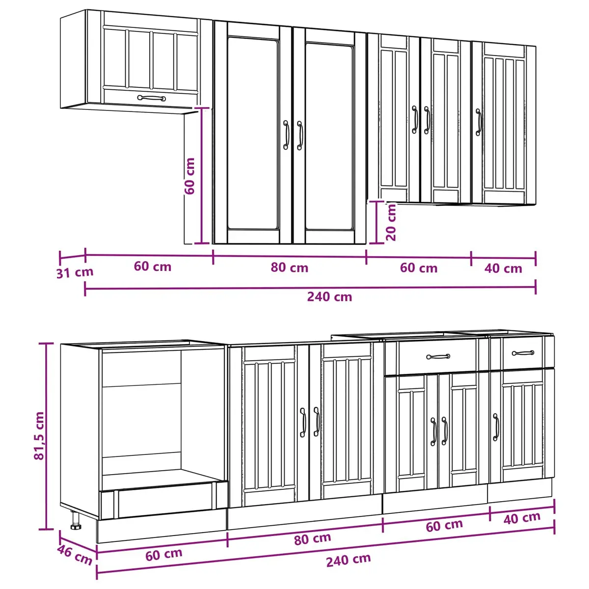 Kitchen Cabinet Storage Unit 8 Piece White Engineered Wood Set