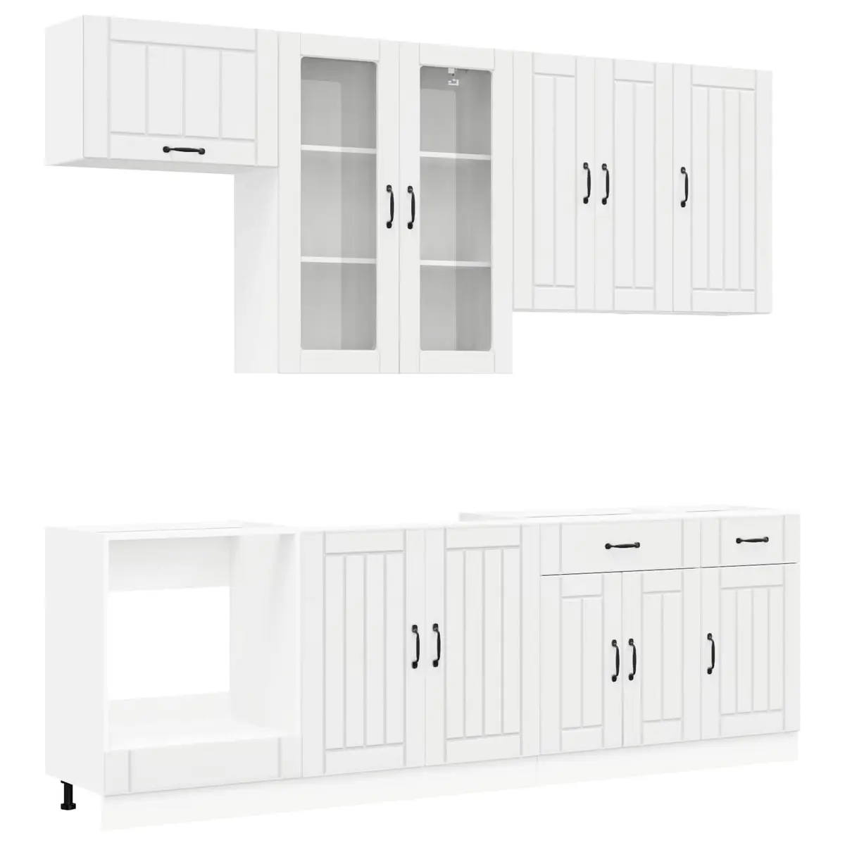 Kitchen Unit 8 pcs High Gloss White Engineered Wood Cabinet Storage Furniture