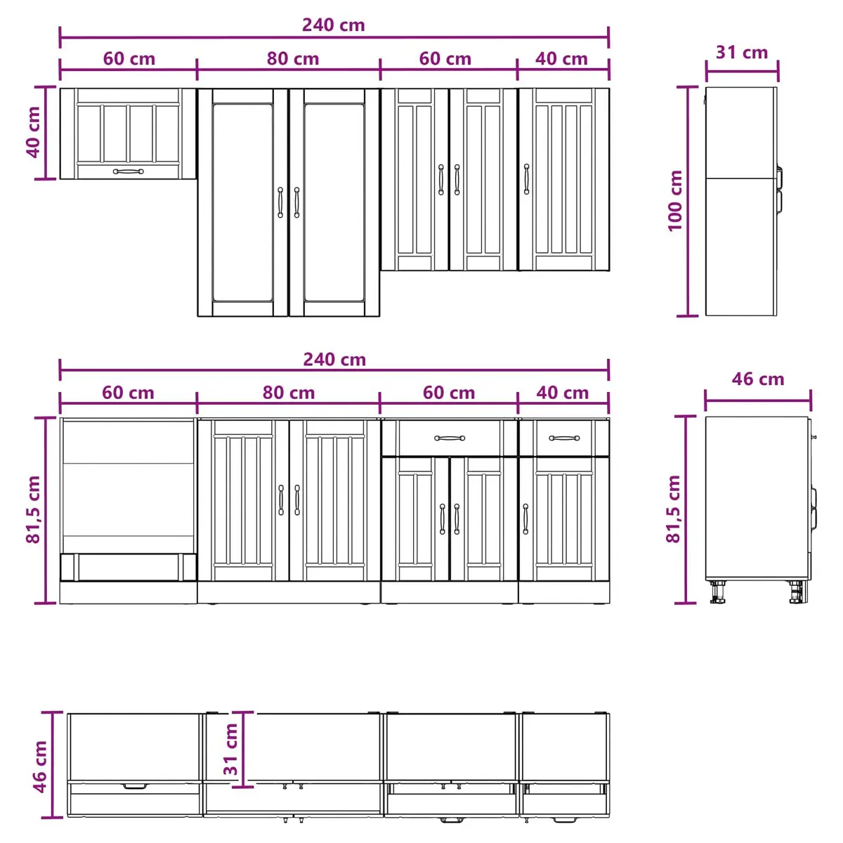 Kitchen Unit 8 pcs High Gloss White Engineered Wood Cabinet Storage Furniture