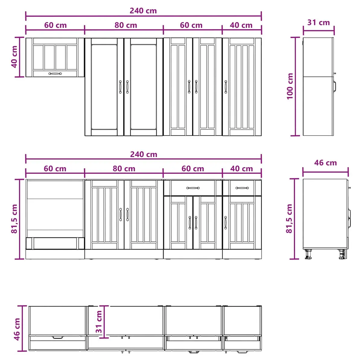 Kitchen Unit 8 pcs White Storage Cabinet Engineered Wood Modern Design