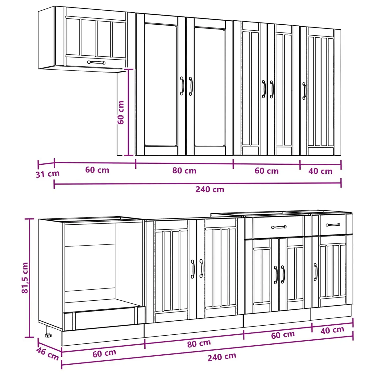 8 Piece High Gloss White Kitchen Cabinet Set