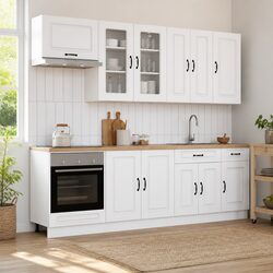 Kitchen Unit KALMAR 8pcs White Engineered Wood Storage Cabinet Modern Design