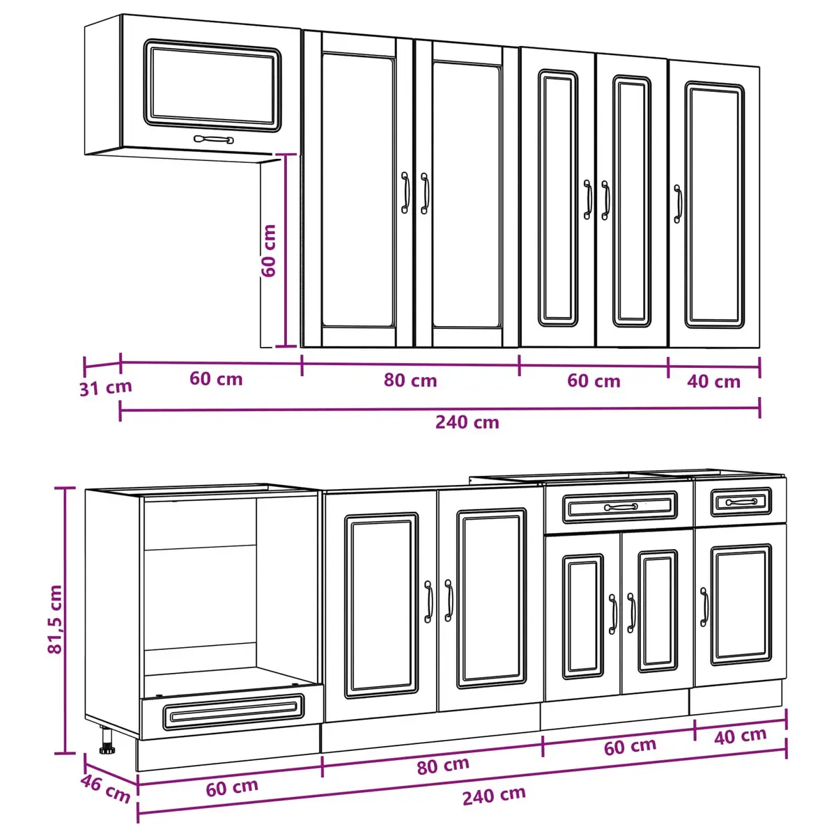 Kitchen Unit White Engineered Wood Storage Cabinet Modern Design 8 Pieces