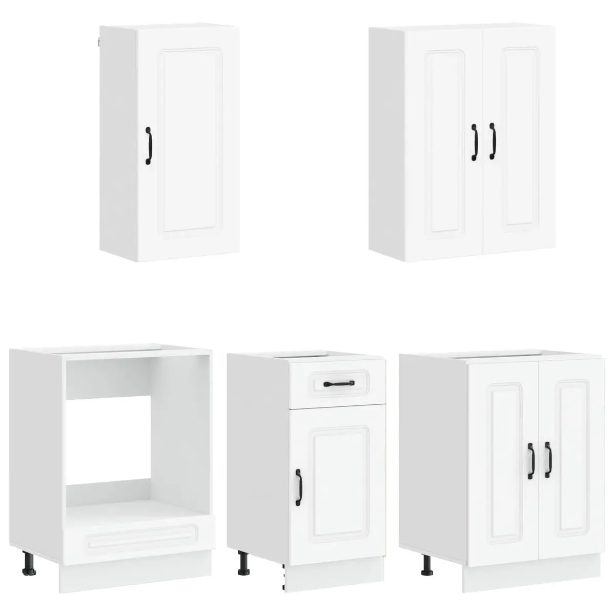 Kitchen Unit Storage Cabinets 5 Pieces White Engineered Wood Adjustable Shelves