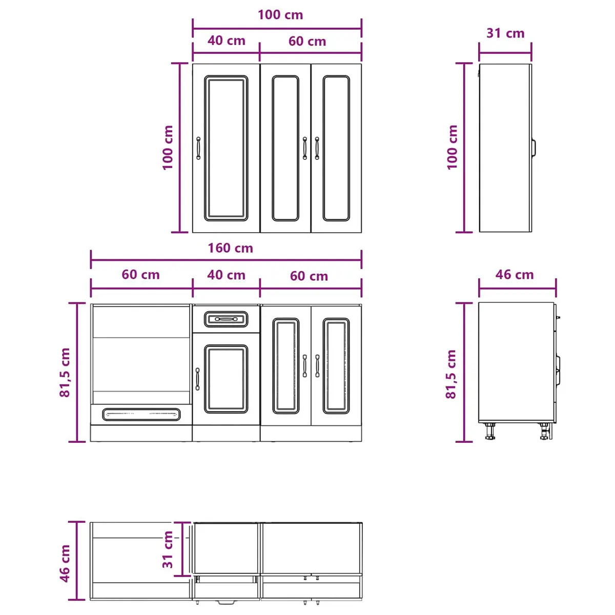Kitchen Cabinet Unit 5 Piece White Engineered Wood Storage Organiser Adjustable