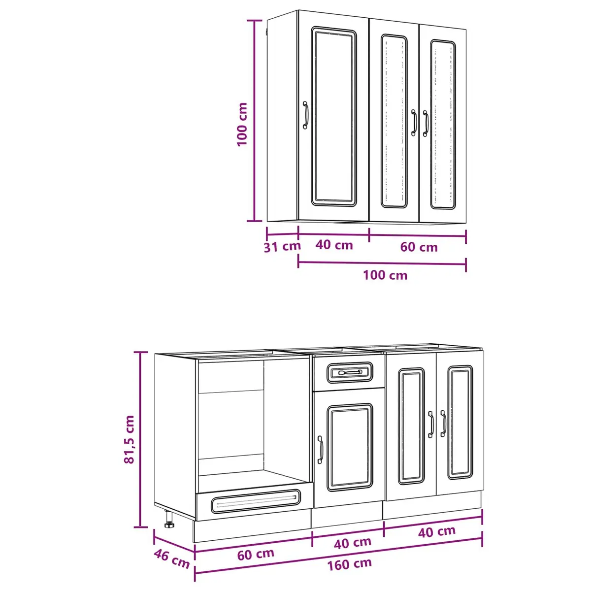 Kitchen Cabinet Unit 5 Piece White Engineered Wood Storage Organiser Adjustable