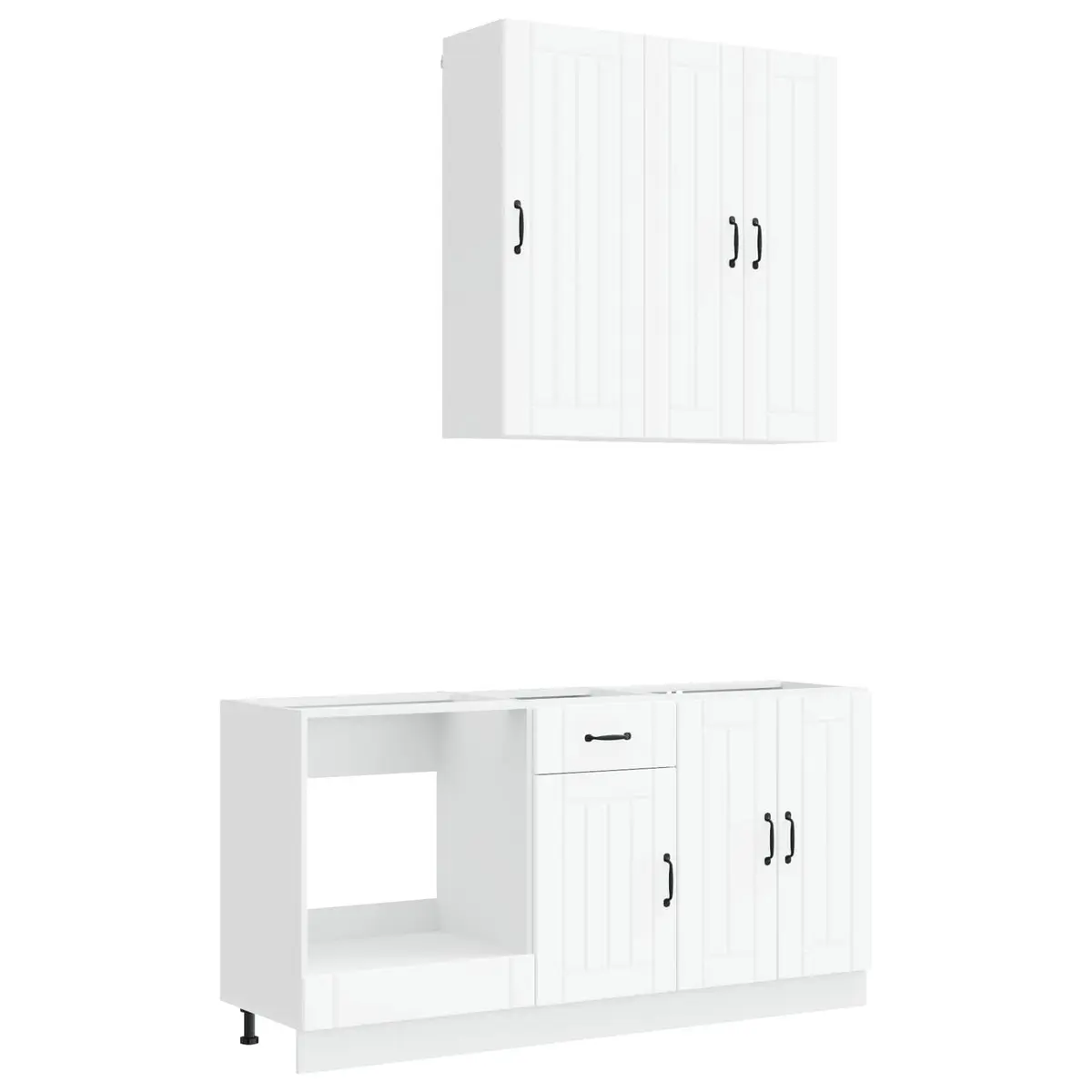 Kitchen Cabinet Set Modern White Engineered Wood 5 Piece Storage Unit