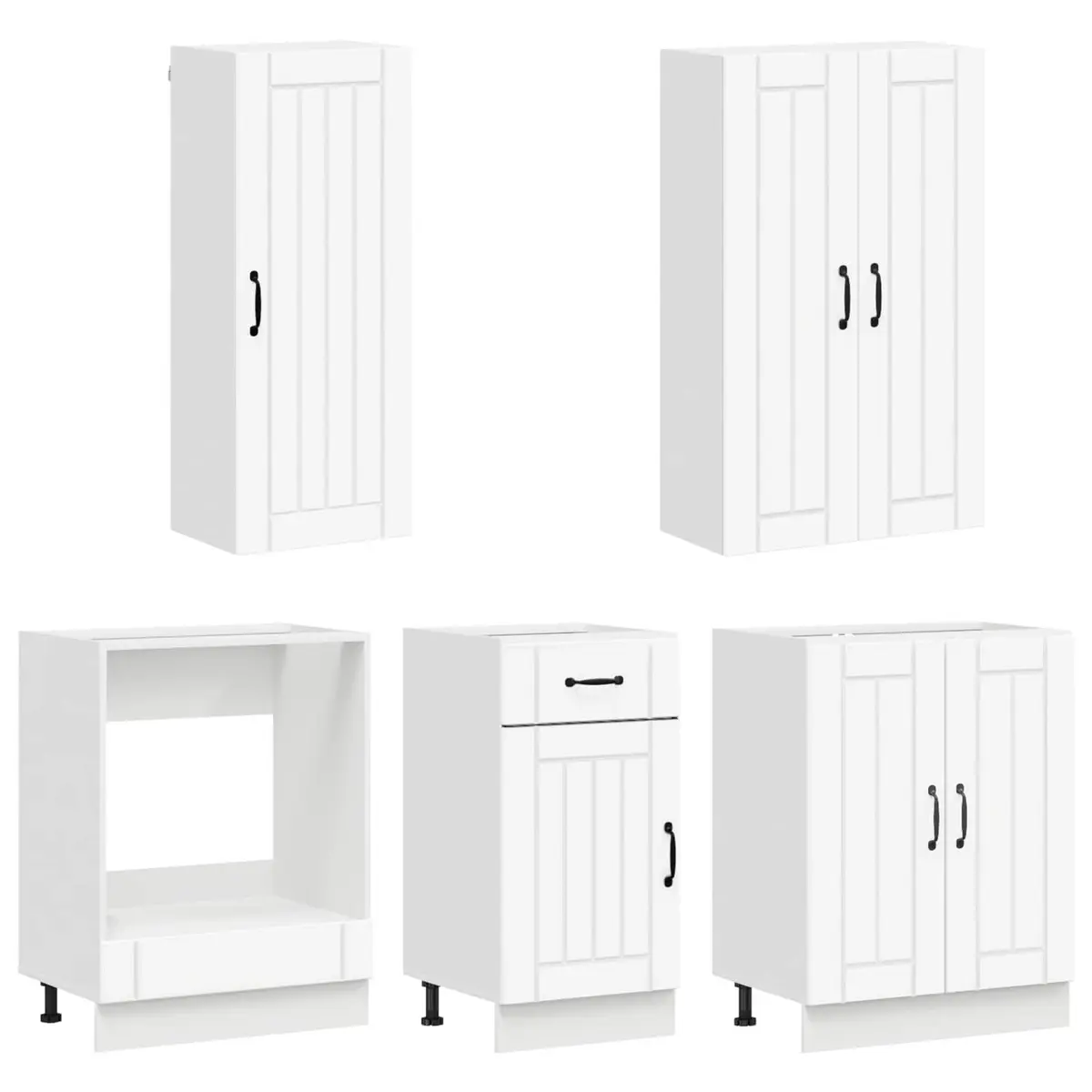 Kitchen Cabinet Set Modern White Engineered Wood 5 Piece Storage Unit